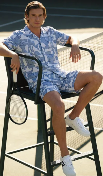 Wax London shirt and shorts styled with Christian Louboutin footwear for a luxury summer weekend look