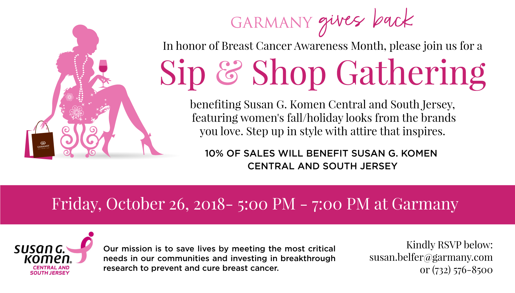 Habubu Installeren achter SIP & SHOP WOMEN'S EVENT BENEFITING SUSAN G KOMEN - Garmany